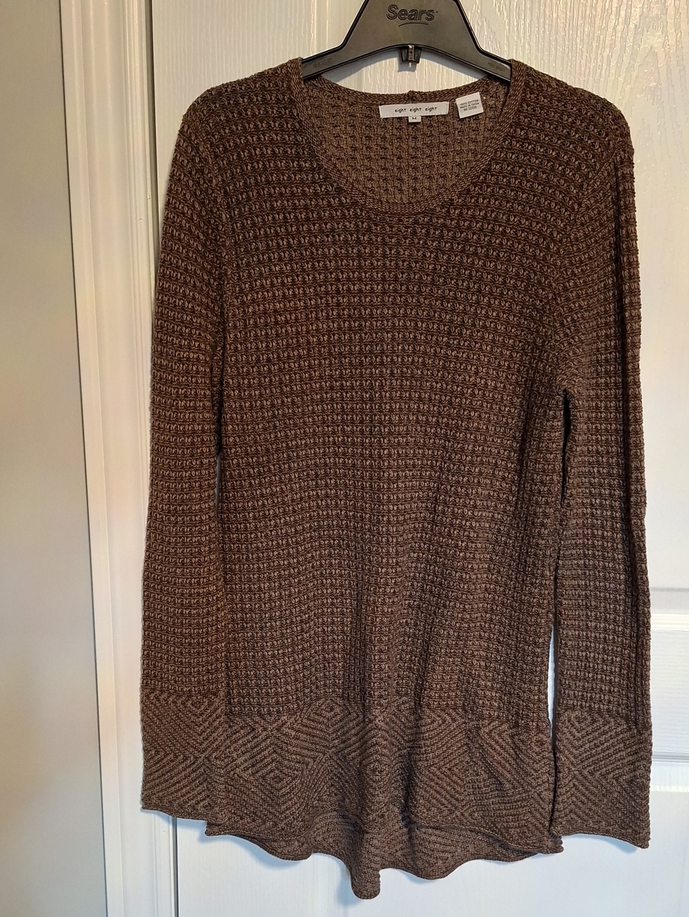 eight eight eight Cotton Brown Waffle Knit Crewneck Sweater Dress